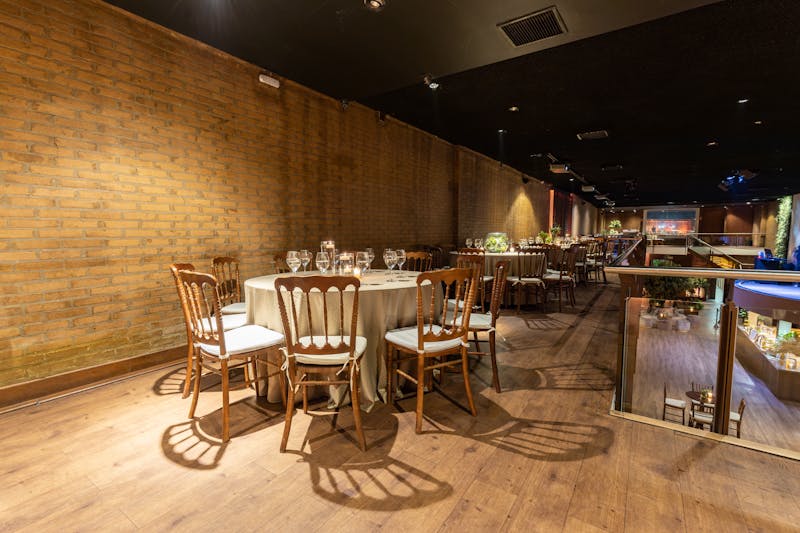 Restaurant event space beautifully lit for an evening event